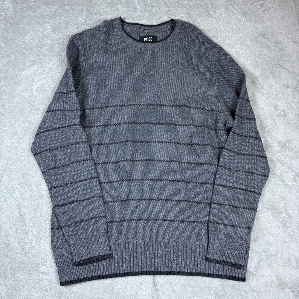 Paige Sweater Men L Striped Crewneck Grey Knit Pullover Casual Soft